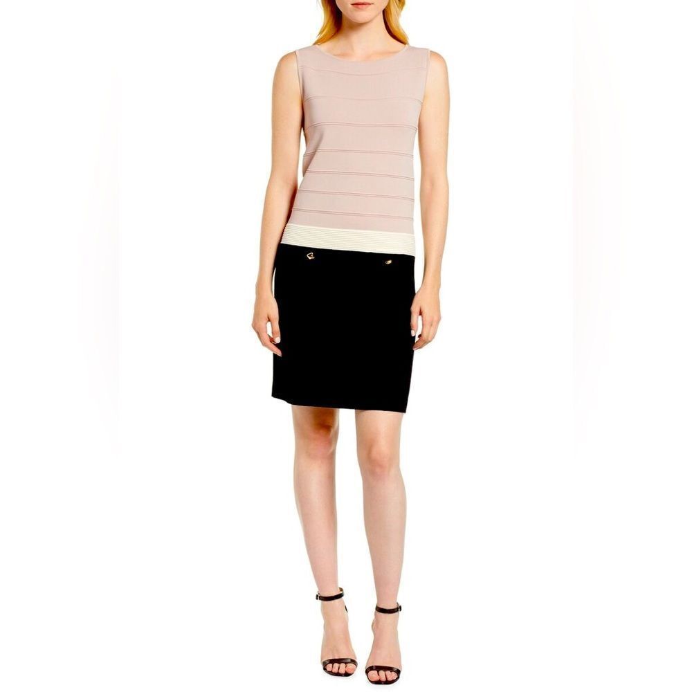 Anne Klein Multicolor Colorblock Viscose Blend Knit Sheath Dress Size Large